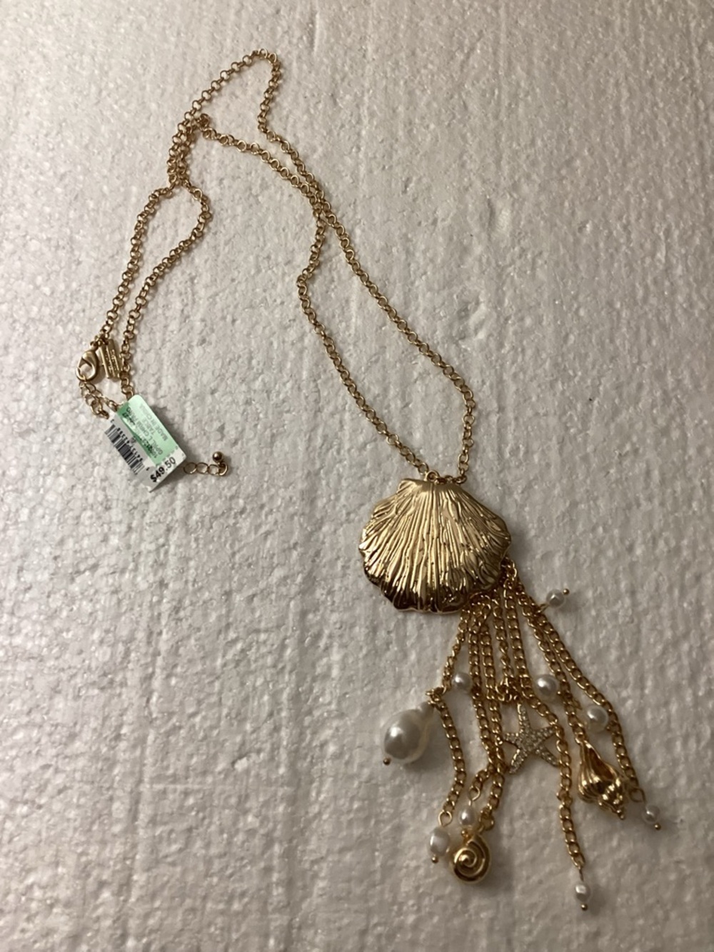 I.N.C. Gold-Tone Pavé & Imitation Pearl Shell Fringe Statement Pendant Necklace - Picture 4 of 9